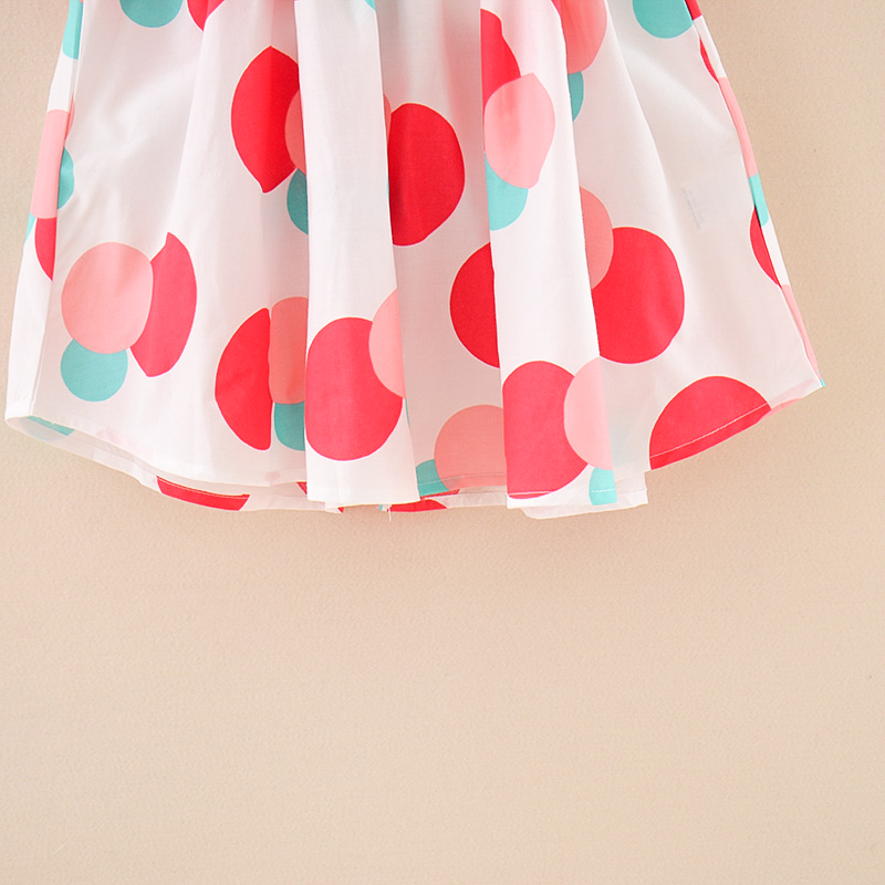 Little Girl Cute Dot Cotton Printing for Summer Casual Day Dress with Straw Hat 2pcs Sets Birthday Party Dress
