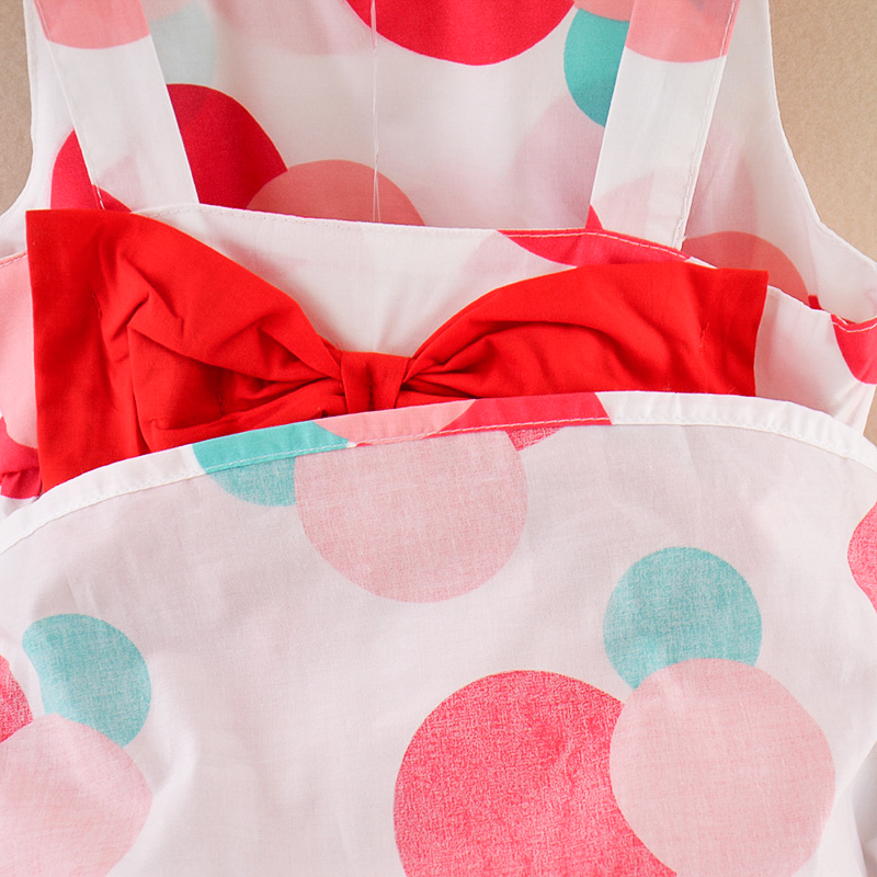 Little Girl Cute Dot Cotton Printing for Summer Casual Day Dress with Straw Hat 2pcs Sets Birthday Party Dress