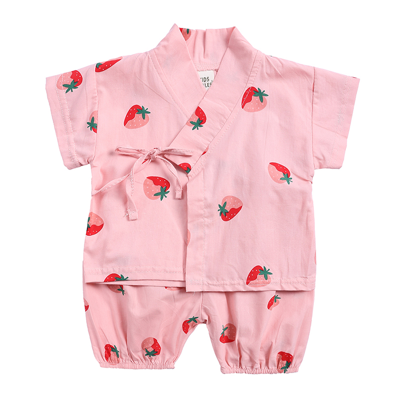  Baby Outfits Summer Cartoon Strawberry Kids Two Pieces Pajama Set Cotton Toddler Girls Clothing Set