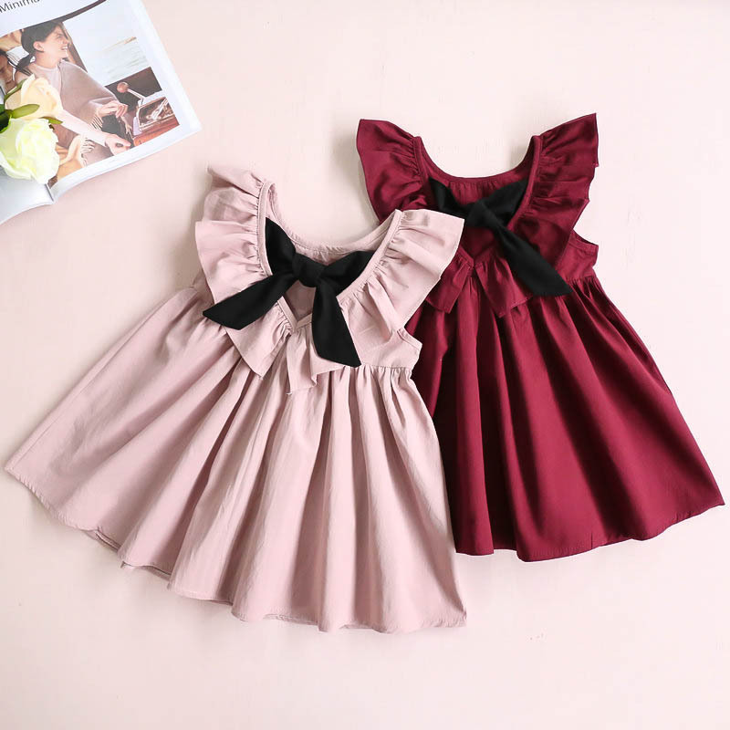 Toddler Cotton Linen Baby Dresses Bow Children Girls Clothes Summer Cute Casual Girls Dress