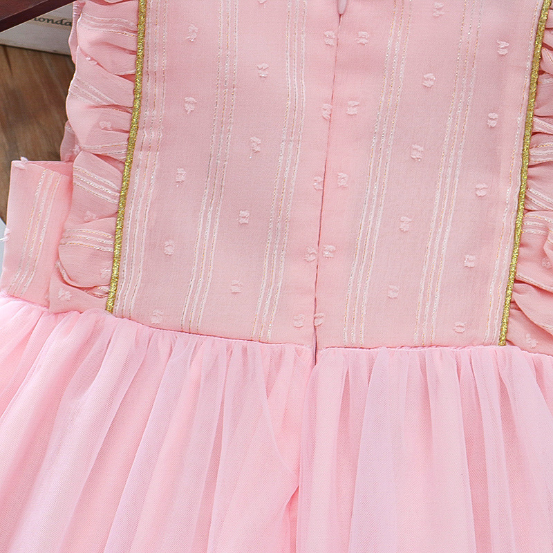 Little Girl Chiffon Fluffy Mesh Princess Skirt Luxury Star Pendant Pink Dress