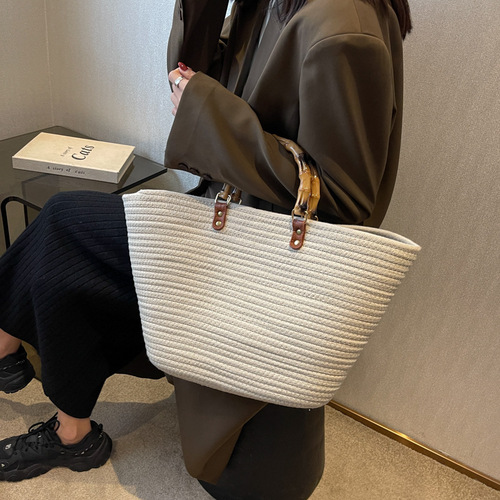 Amazon  women's tote bags Picnic Cotton Cord Handmade Picnic Shoulder Bags