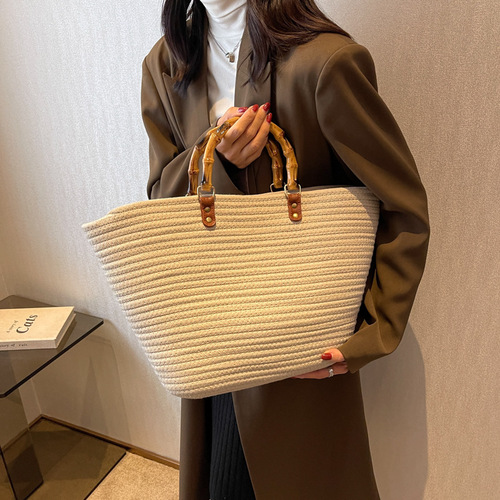 Amazon  women's tote bags Picnic Cotton Cord Handmade Picnic Shoulder Bags