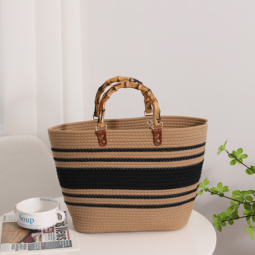 Amazon  women's tote bags Picnic Cotton Cord Handmade Picnic Shoulder Bags