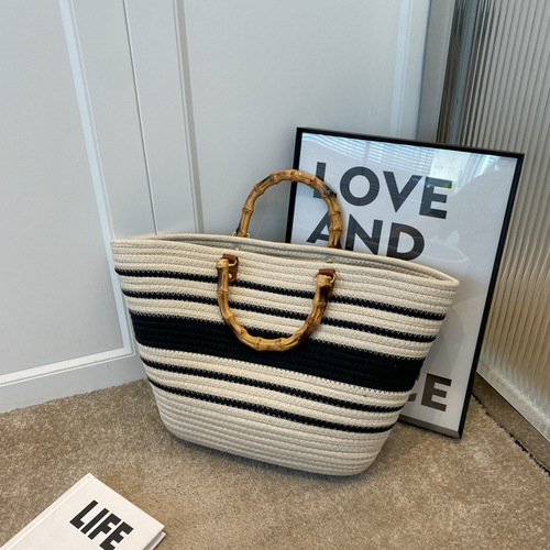 Amazon  women's tote bags Picnic Cotton Cord Handmade Picnic Shoulder Bags