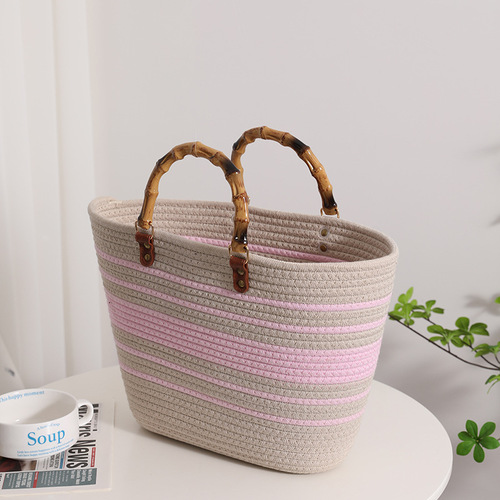 Amazon  women's tote bags Picnic Cotton Cord Handmade Picnic Shoulder Bags