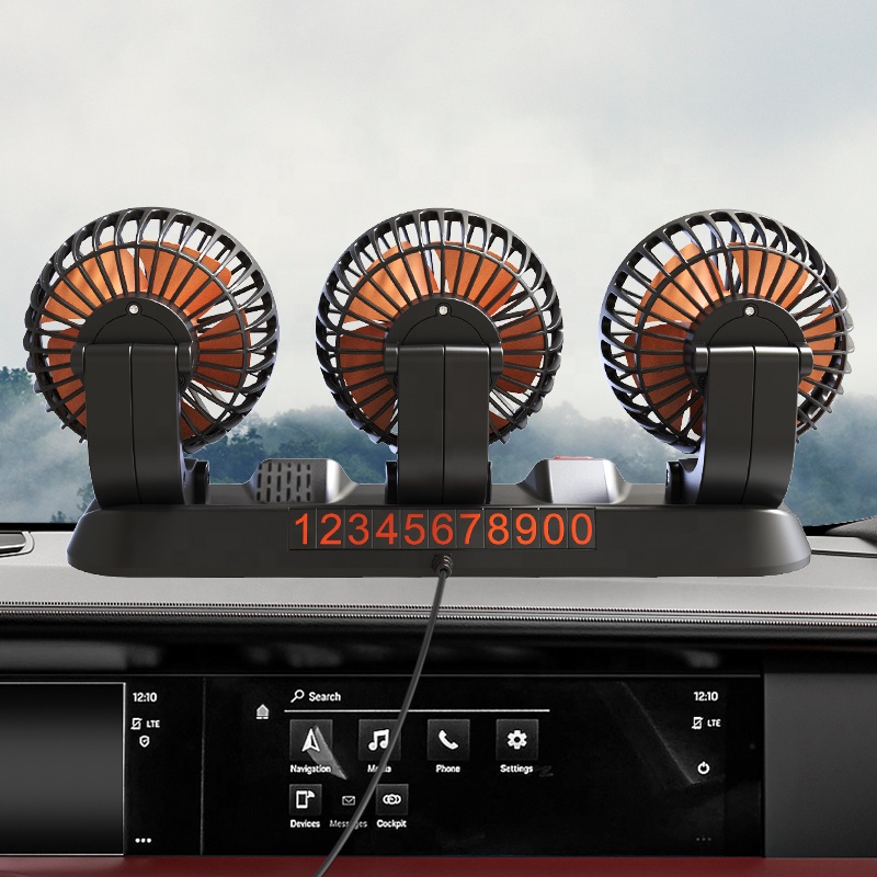 24V 12V Three 3 heads car fan triple three heads dashboard truck fan car accessories 2023 for RV boat cabin caravan van