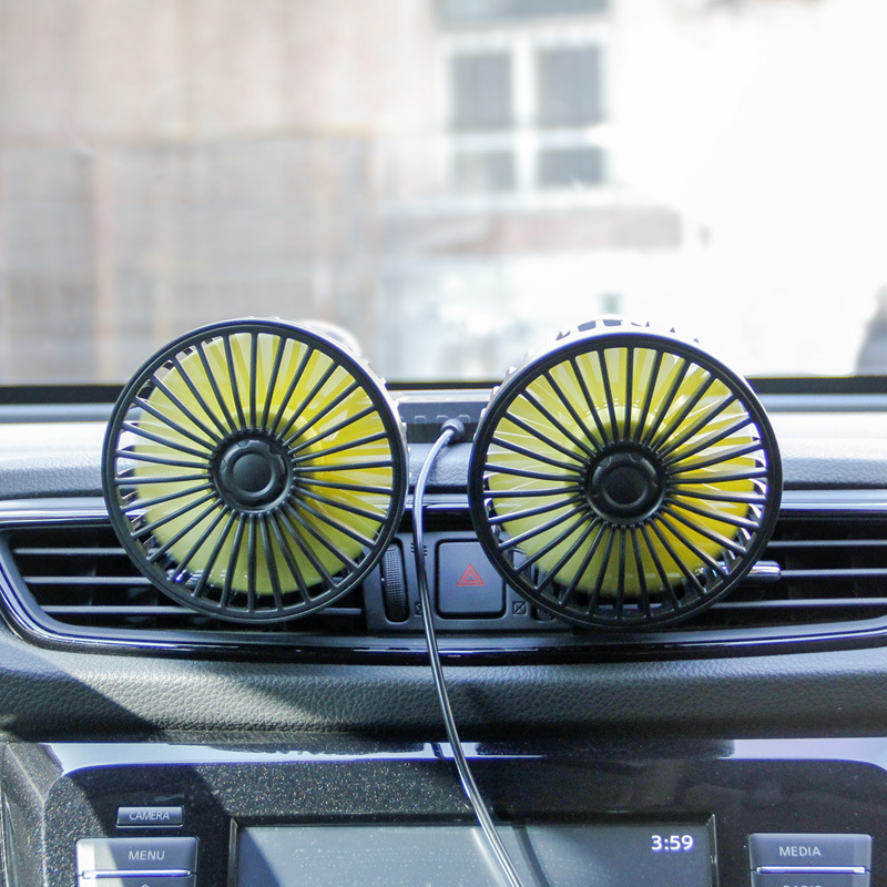 Car fan car with double head 12V24v small fan cooling powerful large volt car electric fan