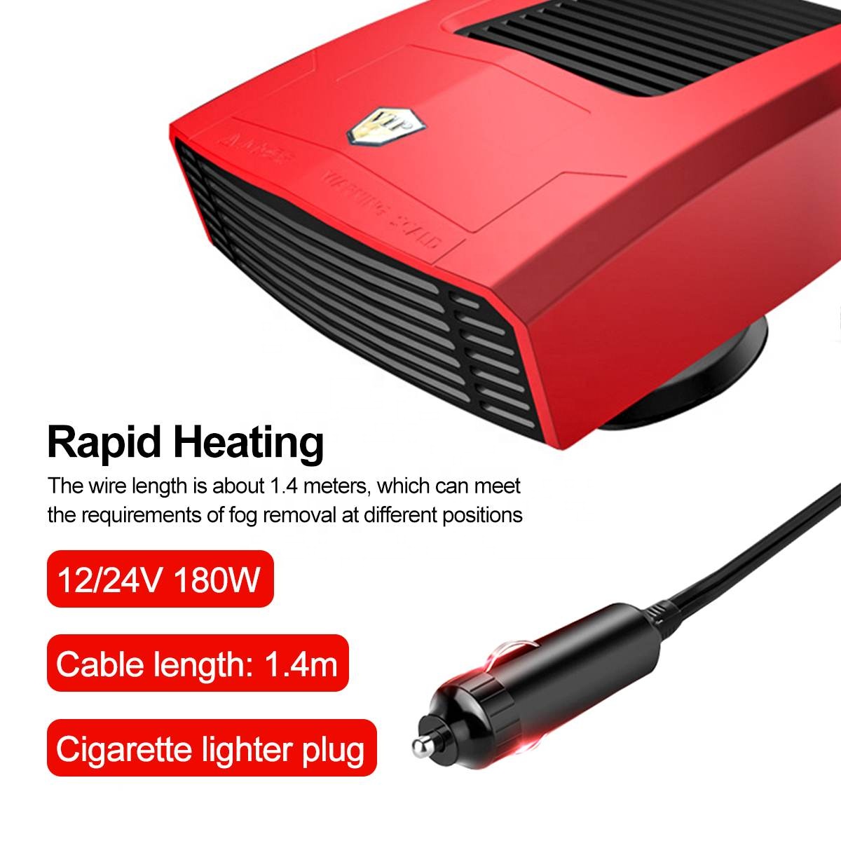 2 Gears Adjustment Car Quick 360 Rotating Portable 12V/24V 180W Car Air Heater Defrosting Defogging Cooling Fan