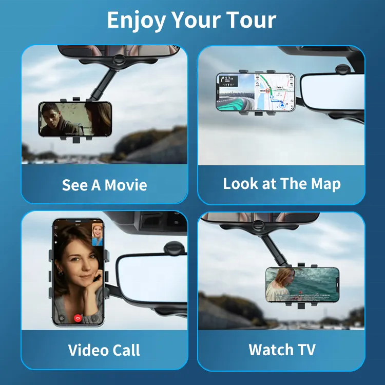 Fast Shipping Mobile Phone Car Holder Universal Clips Silicone 360 Rotatable Retractable Rearview Mirror Phone Holder Fo