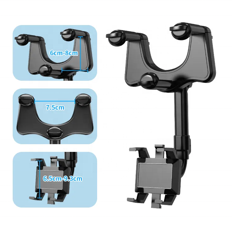 Fast Shipping Mobile Phone Car Holder Universal Clips Silicone 360 Rotatable Retractable Rearview Mirror Phone Holder Fo