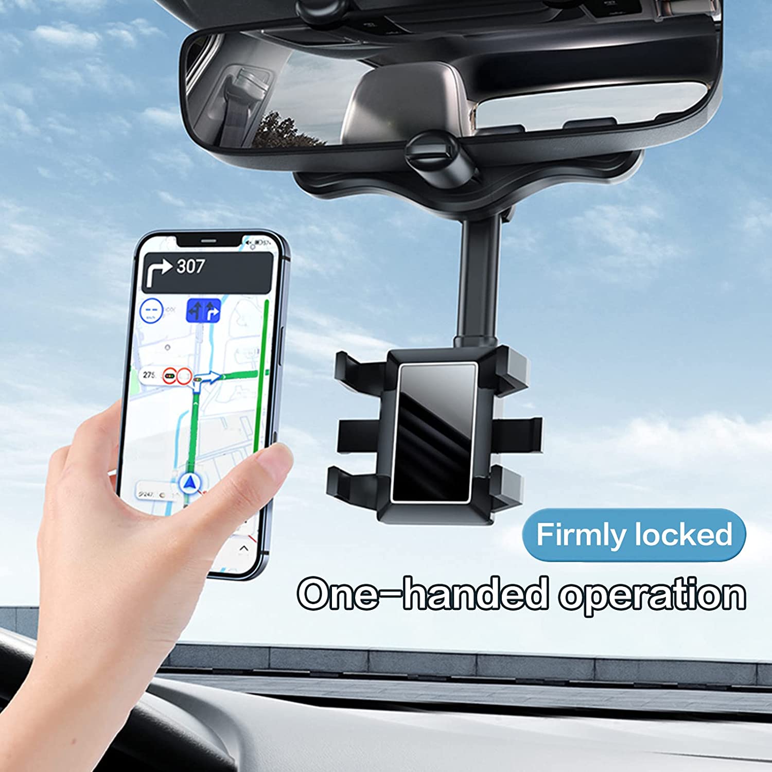 Rotatable and Retractable Car Phone Holder -2022 New Multifunctional Rearview Mirror Phone Holder for car, Universal 360