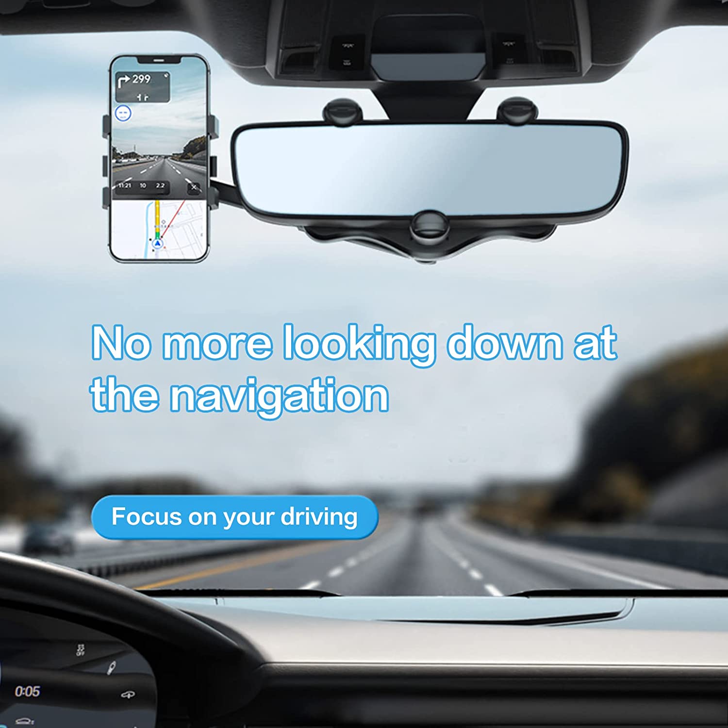 Rotatable and Retractable Car Phone Holder -2022 New Multifunctional Rearview Mirror Phone Holder for car, Universal 360