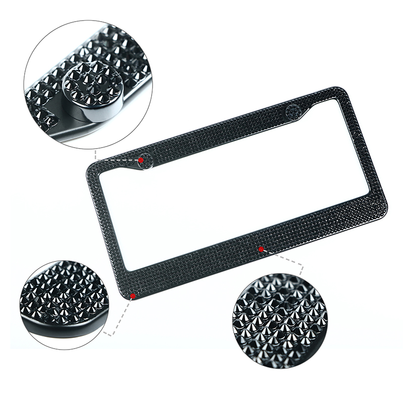 PUERXIN Crystal Diamond Car License Plate Frame Holder Stainless Steel Bling Rhinestone Car Plate Holder License Plate F