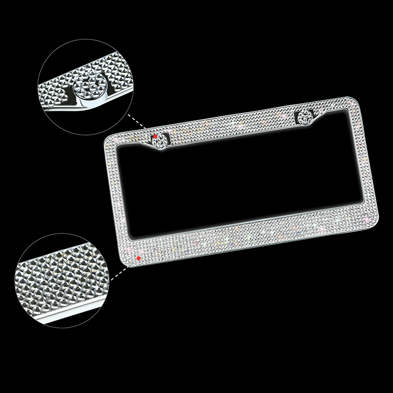PUERXIN Crystal Diamond Car License Plate Frame Holder Stainless Steel Bling Rhinestone Car Plate Holder License Plate F