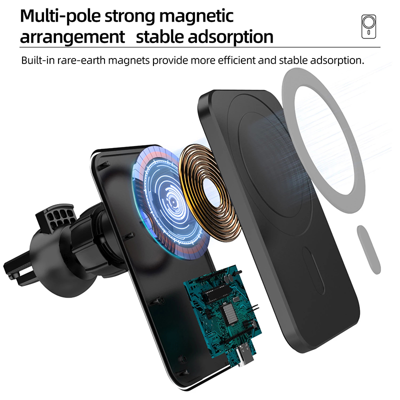 2020 New Arrival 15W Magnetic Wireless Fast Charging Air Vent Car Stand Holder Mount Holder for iPhone 12 Pro Max Magsaf