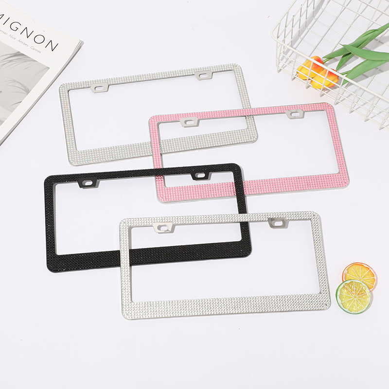 Diamond-encrusted license plate frame stick drill square hole acrylic  license plate fram