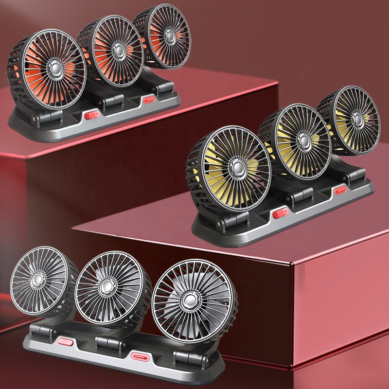 24V 12V Three 3 heads car fan triple three heads dashboard truck fan car accessories 2023 for RV boat cabin caravan van