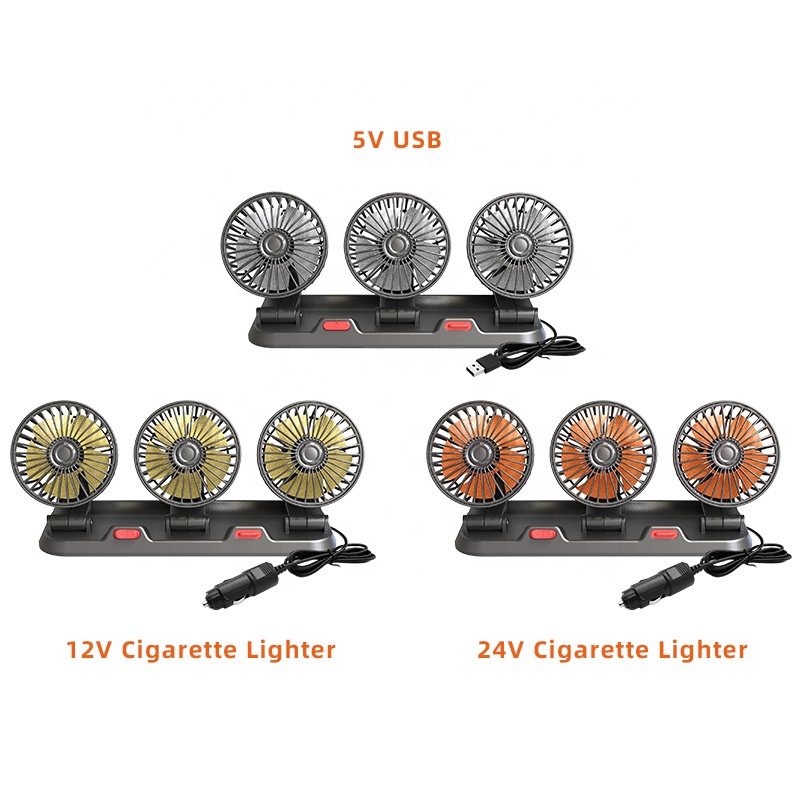 24V 12V Three 3 heads car fan triple three heads dashboard truck fan car accessories 2023 for RV boat cabin caravan van