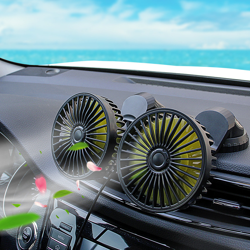 Car fan car with double head 12V24v small fan cooling powerful large volt car electric fan
