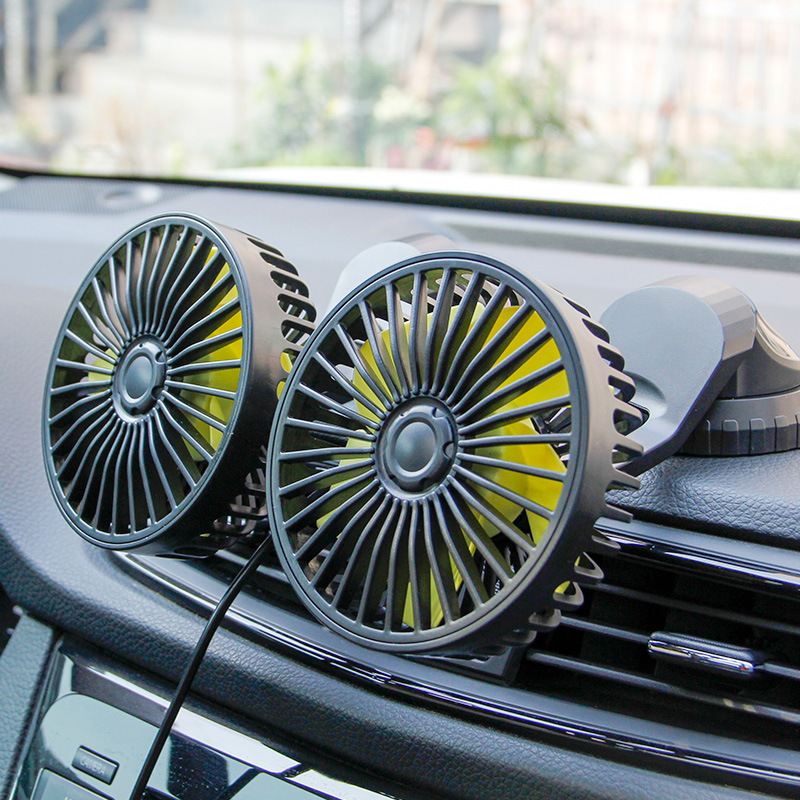 Car fan car with double head 12V24v small fan cooling powerful large volt car electric fan