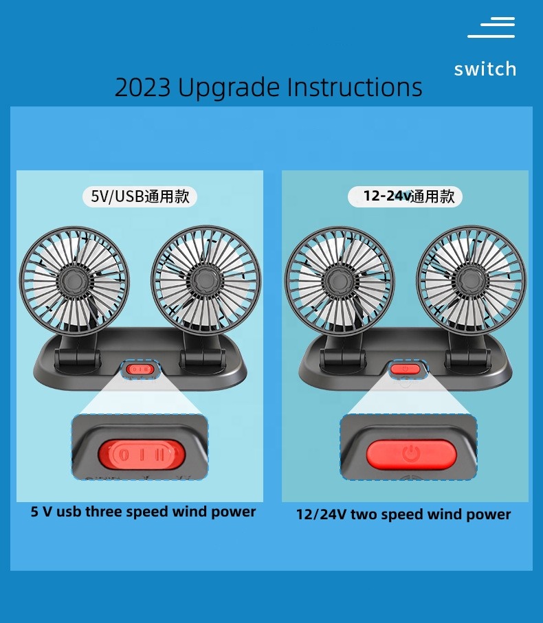Hot selling High Airflow 360 Rotation Personal Cooling Car Mute Interior Accessories Dual Head Solar Fan For Car 