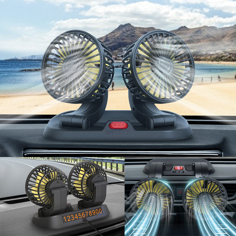 2023 Hot Selling car adjustable air Fast Cooling fan USB dashboard Double Heads fan ABS Car Mini Electronic Fan