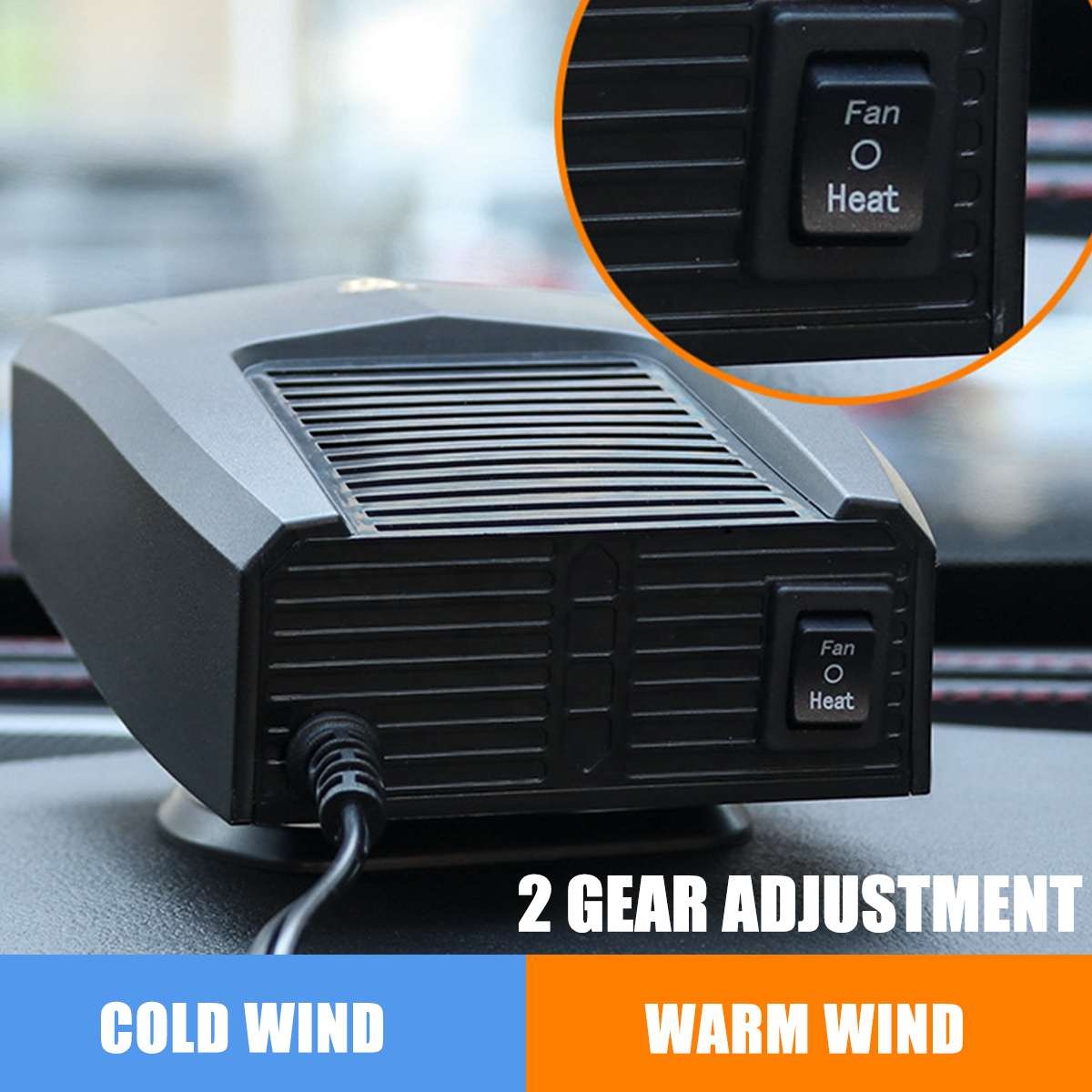 2 Gears Adjustment Car Quick 360 Rotating Portable 12V/24V 180W Car Air Heater Defrosting Defogging Cooling Fan