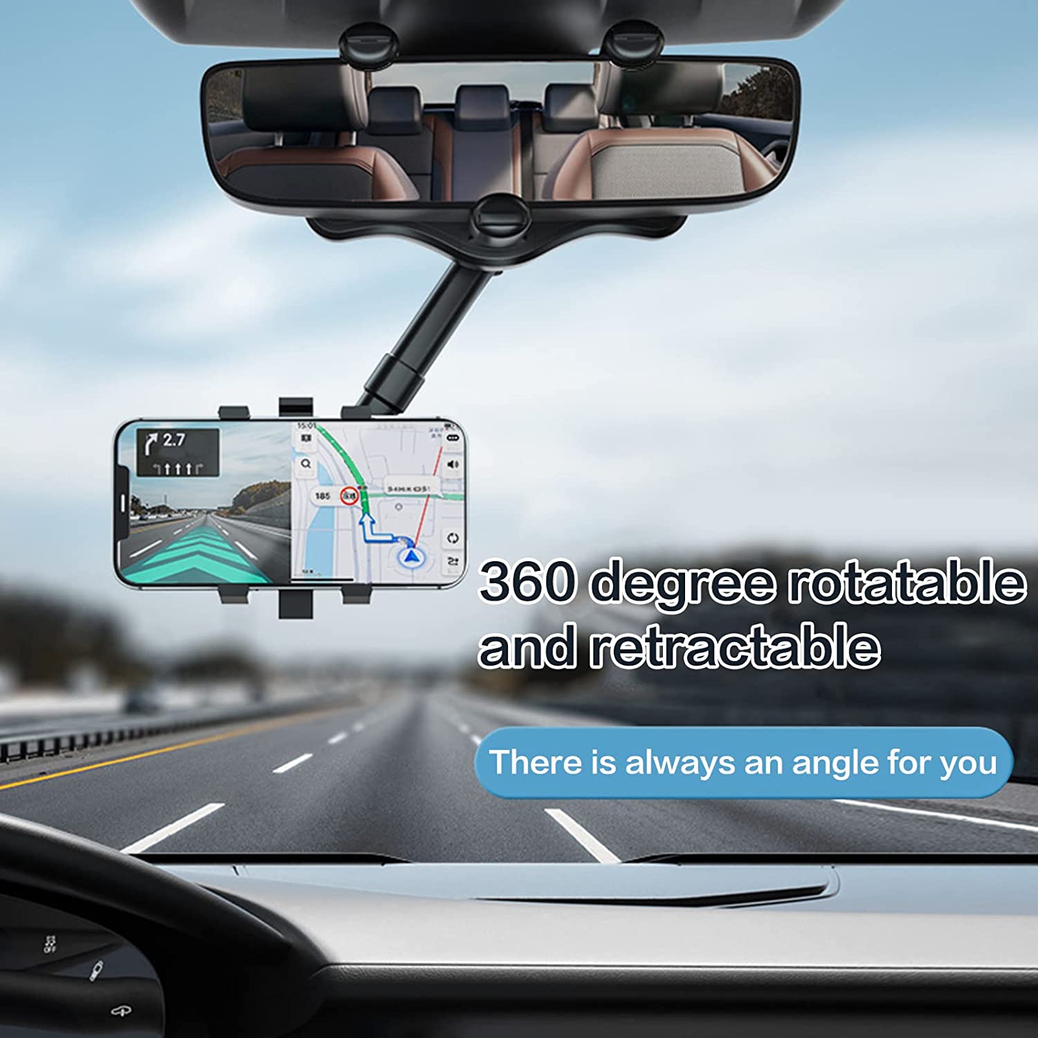 Rotatable and Retractable Car Phone Holder -2022 New Multifunctional Rearview Mirror Phone Holder for car, Universal 360