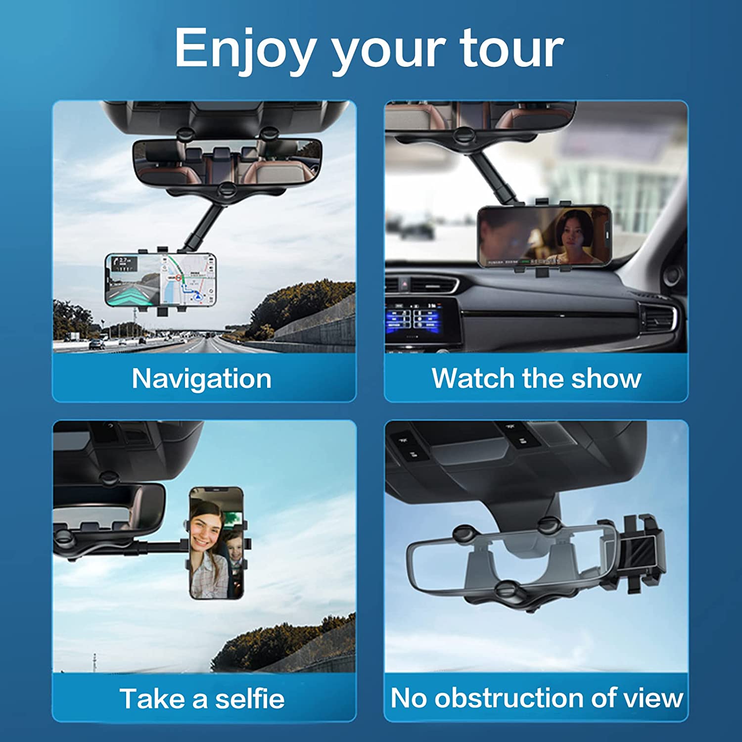 Rotatable and Retractable Car Phone Holder -2022 New Multifunctional Rearview Mirror Phone Holder for car, Universal 360