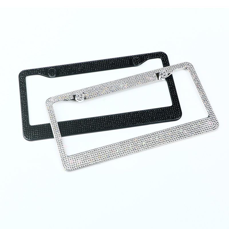 PUERXIN Crystal Diamond Car License Plate Frame Holder Stainless Steel Bling Rhinestone Car Plate Holder License Plate F