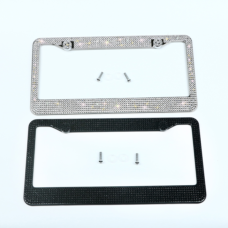 PUERXIN Crystal Diamond Car License Plate Frame Holder Stainless Steel Bling Rhinestone Car Plate Holder License Plate F