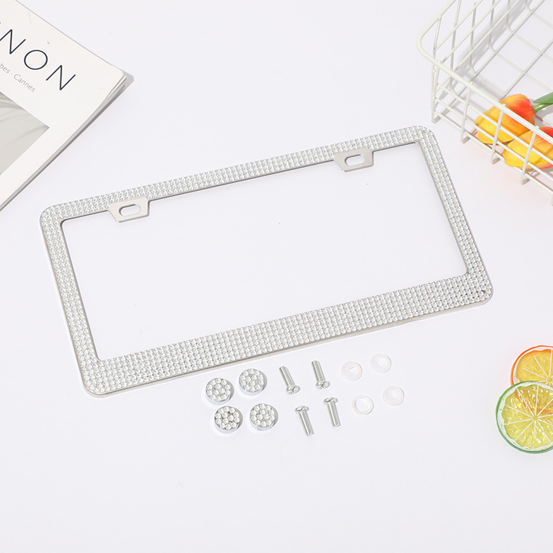 Diamond-encrusted license plate frame stick drill square hole acrylic  license plate fram