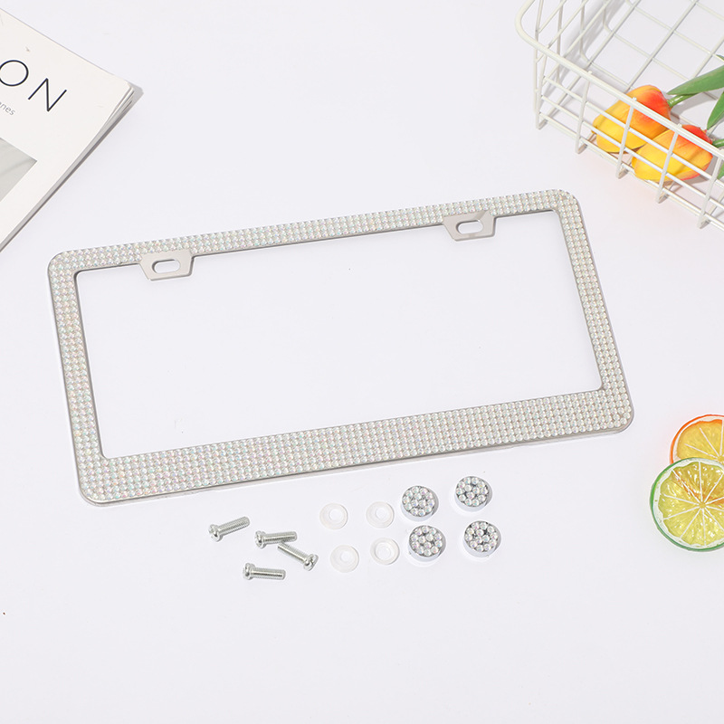 Diamond-encrusted license plate frame stick drill square hole acrylic  license plate fram