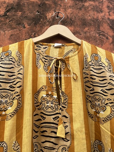 New Women's Handmade Summer Dress Tiger Block Print Long Dress Boho Hippie Style Dress Midi Wrap Dressing Gown