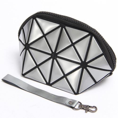 Amiqi Geometric Triangle Print Shiny Cosmetic Brush Lipstick Cases Travel Organizer Cosmetic Bag 