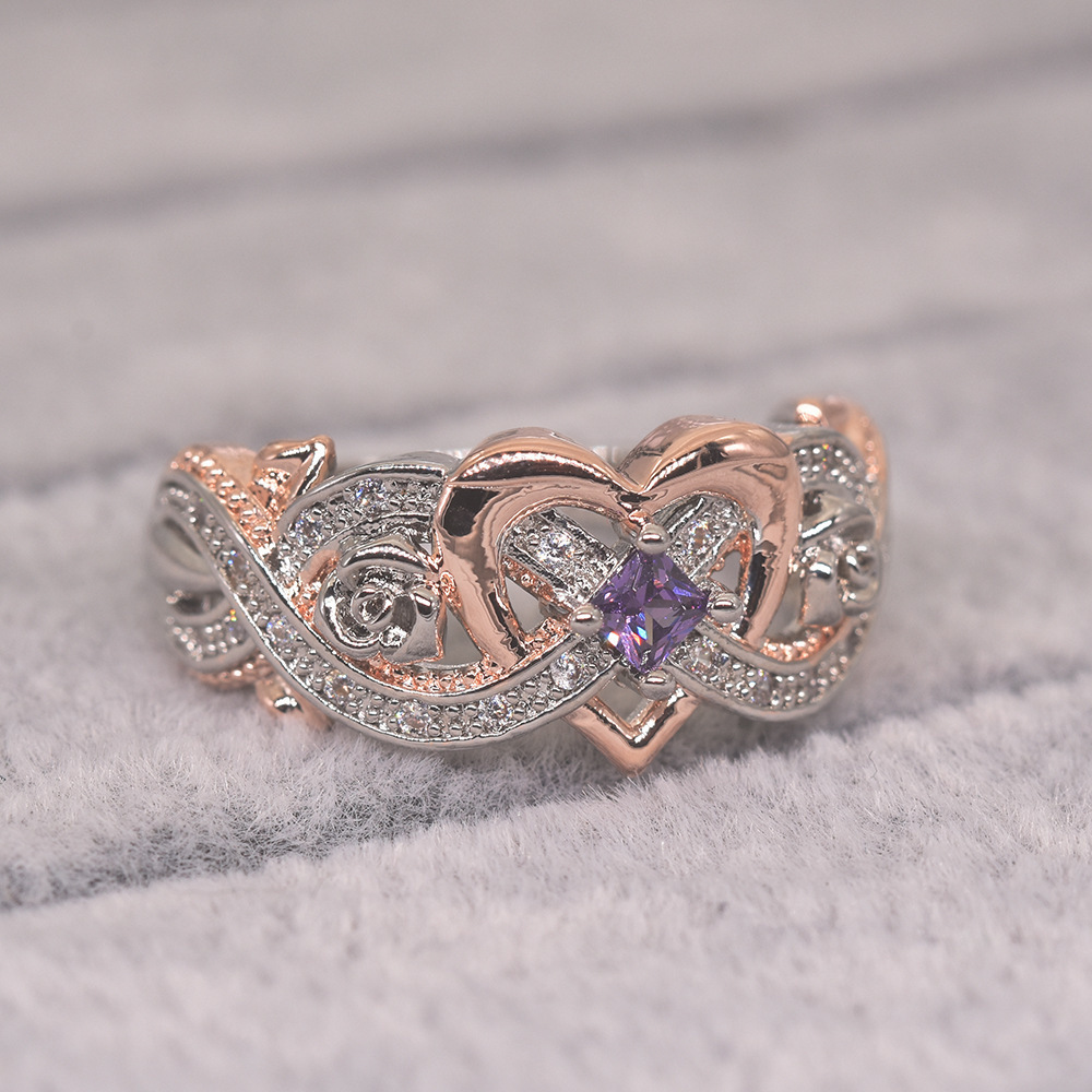 Rose Gold Heart Zirconia Ring for Women Trendy Diamond-Style Princess Jewelry