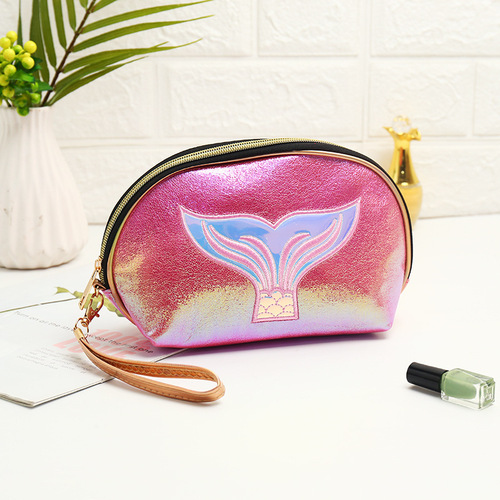 High Quality Wristlet Toiletry Use Shiny PU Leather Makeup Case Cosmetics Bag