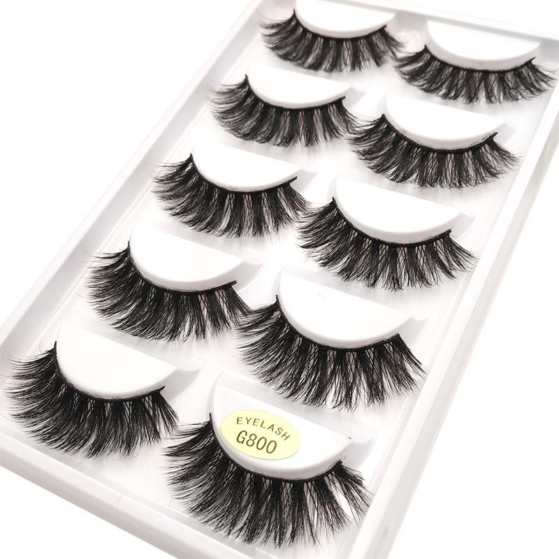 3D Mink Fur Fake Eyelashes 5 Pairs Natural Dense Fake Eyelashes