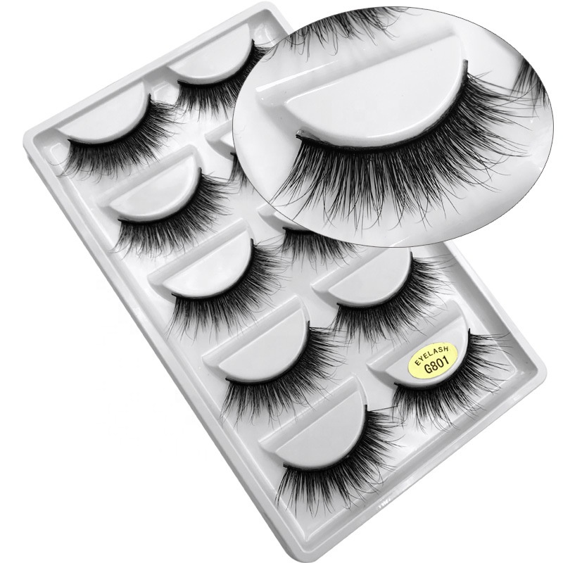 3D Mink Fur Fake Eyelashes 5 Pairs Natural Dense Fake Eyelashes