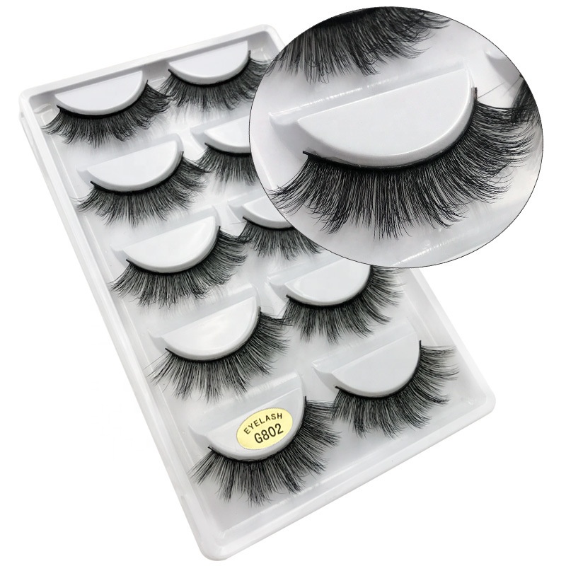 3D Mink Fur Fake Eyelashes 5 Pairs Natural Dense Fake Eyelashes