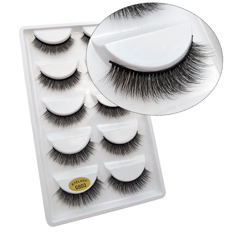 3D Mink Fur Fake Eyelashes 5 Pairs Natural Dense Fake Eyelashes