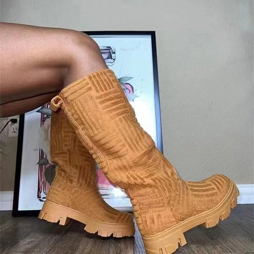 Think 2022 Fashion Winter Knit Boots Ladies Candy Colors Over Knee Girls Thigh High Shoes Towel Design Women Boots