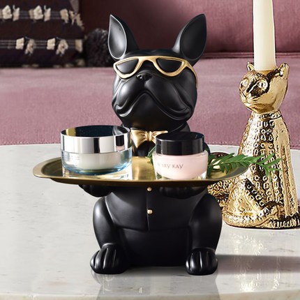DREA Nordic style home decoration Resin BullDog Crafts with Tray Stand Decor Resin Statue
