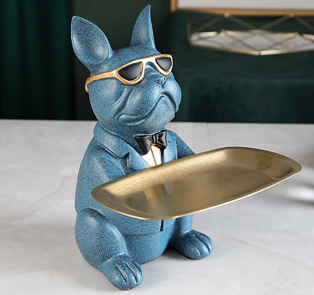DREA Nordic style home decoration Resin BullDog Crafts with Tray Stand Decor Resin Statue