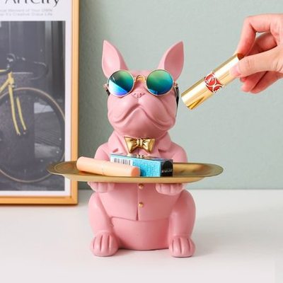 DREA Nordic style home decoration Resin BullDog Crafts with Tray Stand Decor Resin Statue