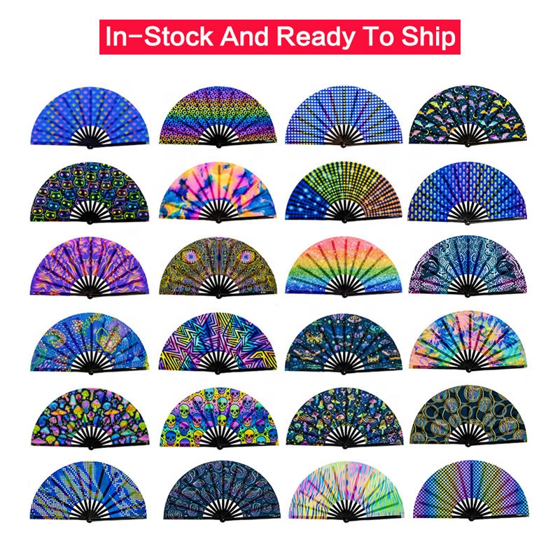 Personalised  Printed 13'' Large Bamboo Wooden Folding Clack Hand Fan  for Women Man Festival Parties Rave Acc