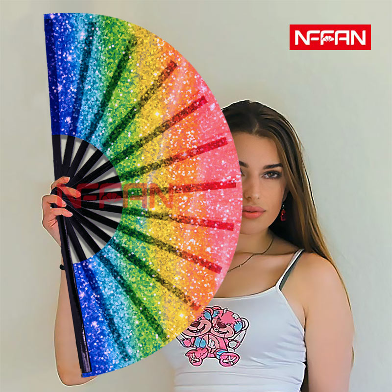 Personalised  Printed 13'' Large Bamboo Wooden Folding Clack Hand Fan  for Women Man Festival Parties Rave Acc