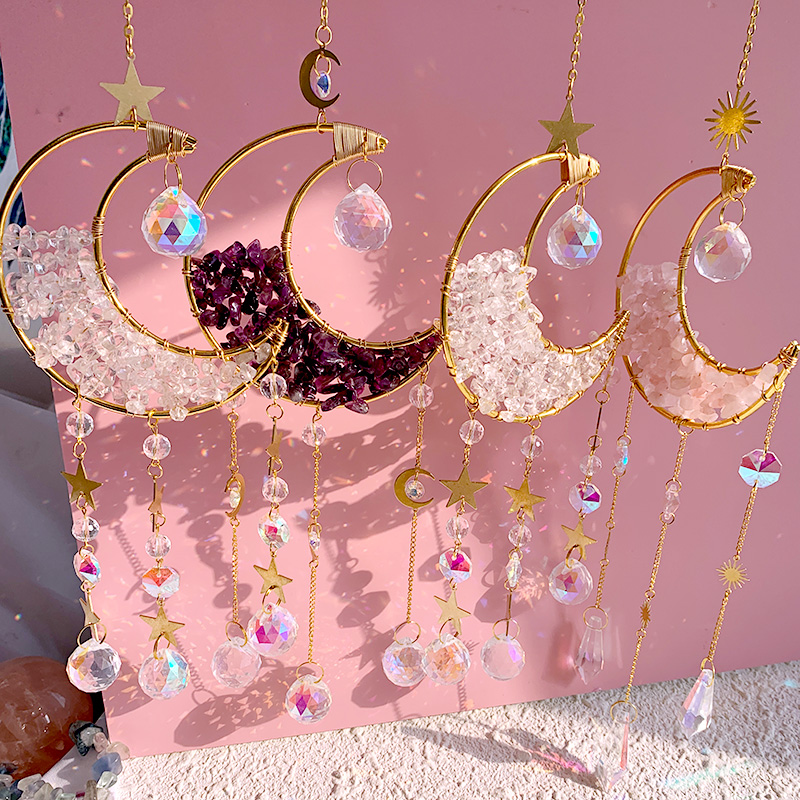   high quality  natural  crystal sun catcher moon sun catchers amethyst suncatche for decoration