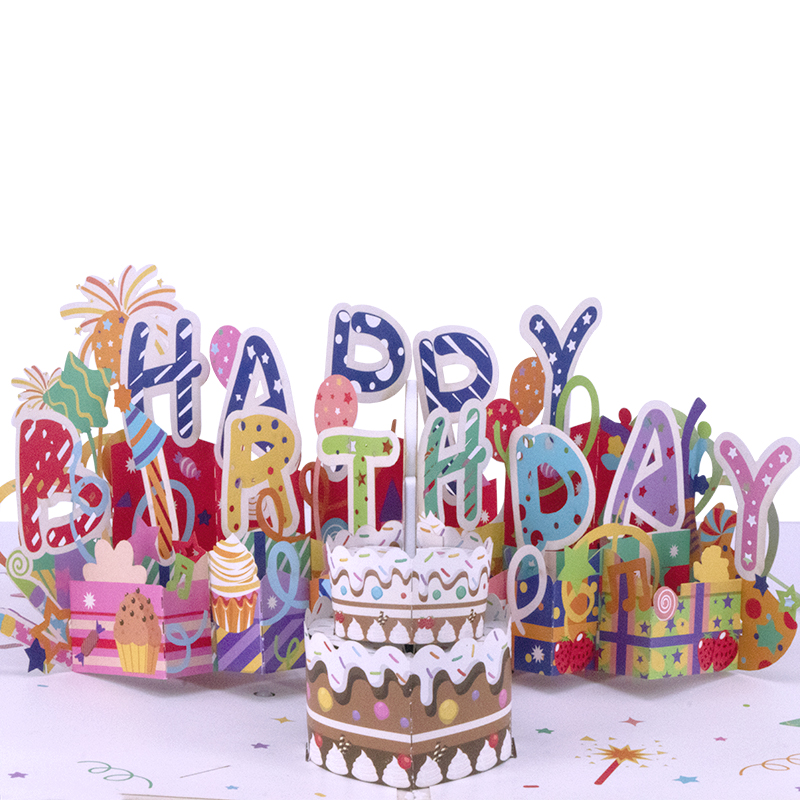 Winpsheng  musical light up blowable happy birthday pop up greeting cards sound cards with light